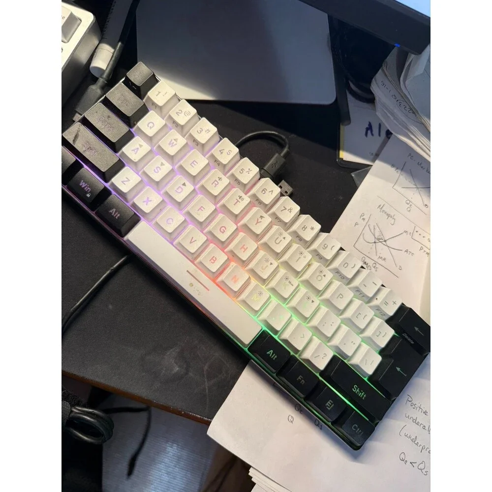 Generic RGB Gaming Keyboard USBC Black and White Cable Included